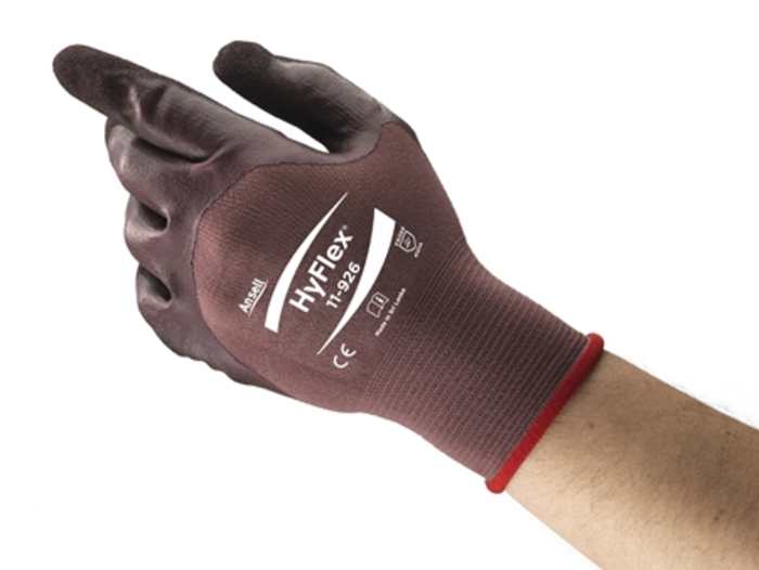 Guantes de trabajo de Nailon Morado Ansell serie HyFlex 11-926, talla 10, con recubrimiento de Nitrilo