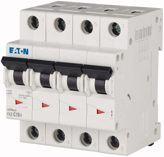 Eaton xEffect MCB, 4P, 16A Curve C, 240 → 415V AC, 96V DC, 10 kA Breaking Capacity