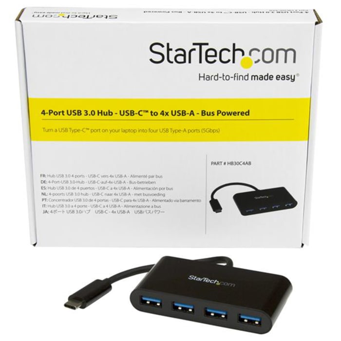 Hub USB-C à 4 Ports - 4x USB-A, 5Gbps - Alimenté par Bus - Hub USB 3.0 avec  Câble de 30 cm - Mini Hub USB Type-C - Hub USB de Bureau, USB C vers USB A