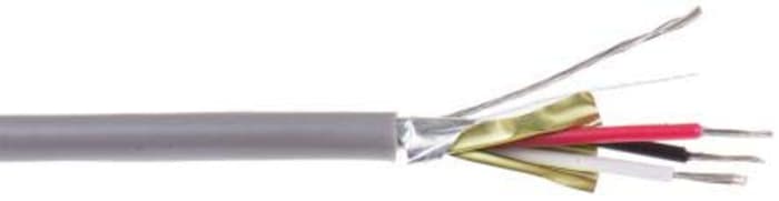Cable de datos apantallado RS PRO de 3 conductores, 0,22 mm², 24 AWG, long. 500m, Ø ext. 4mm, funda de PVC Gris