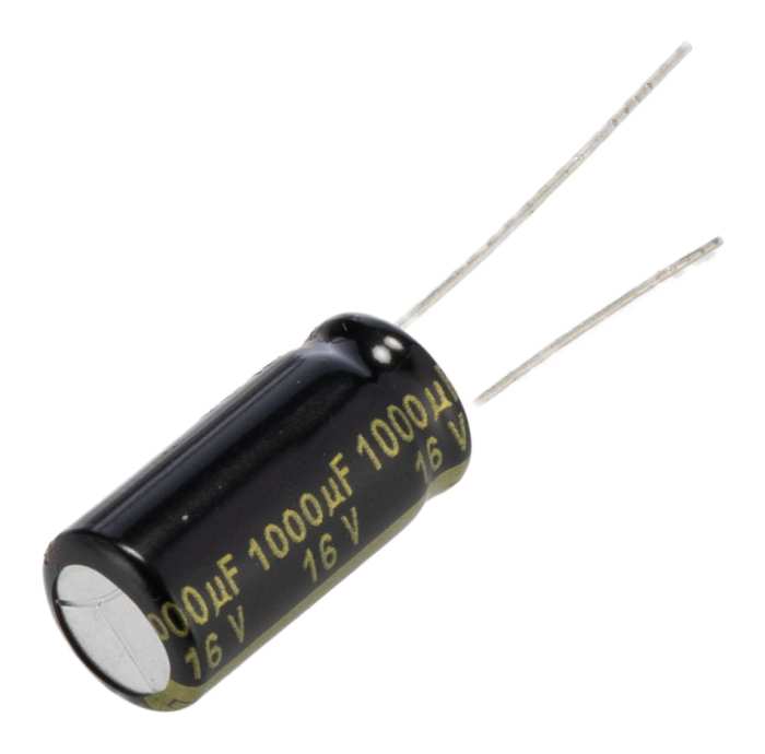 Condensador electrolítico de aluminio Panasonic serie FM-A, 1000 μF, ±20 %, 16 V dc Cable radial, Orificio pasante