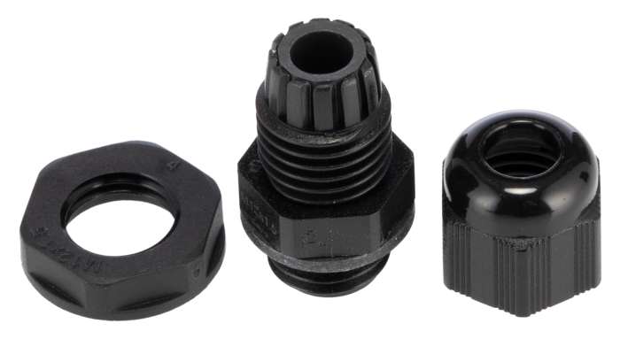 Alpha Wire FIT Wire Management Series Black Polyamide 6 Cable Gland, M12 Thread, 3 mm min., 6.5 mm max., IP66, IP68