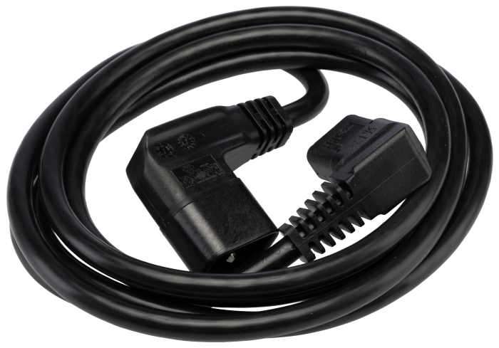 RS PRO IEC C13, Right Angle to IEC C14, Right Angle Plug Power Cord, 2 m Black Polyvinyl Chloride
