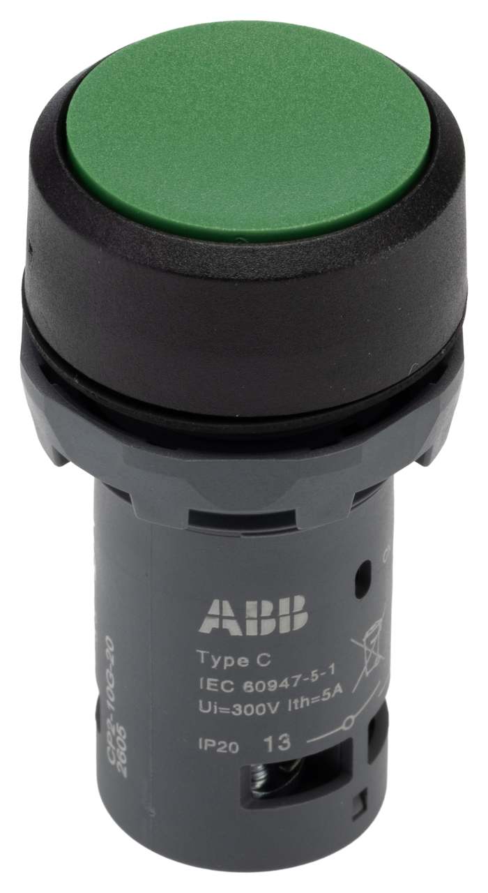 ABB Compact Series Push Button Switch, Maintained, Panel, 22 mm Cutout, DPST, IP20, IP66, IP67, IP69K, 125 V 230 V ac
