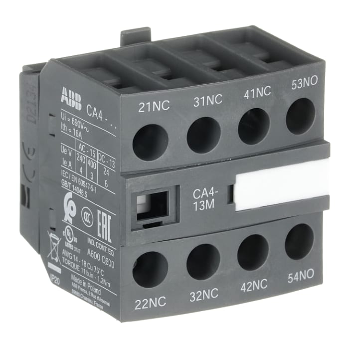 1SBN010140R1113 CA4-13M ABB | ABB Auxiliary Contact, 4 Contact, 1 NO/3 ...