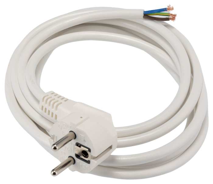Cable de alimentación RS PRO Blanco de 3 m, con. A Sin terminación Cloruro de polivinilo, con. B Macho, 250V