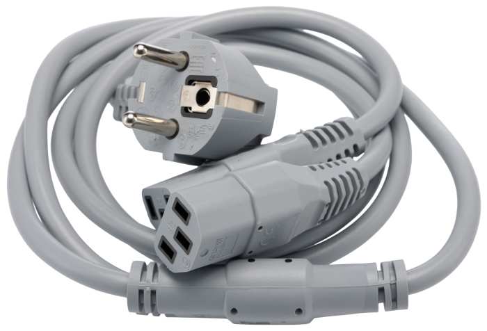 RS PRO IEC C13, Right Angle to CEE 7 Y Junction Power Cable, 1 m Grey Polyvinyl Chloride
