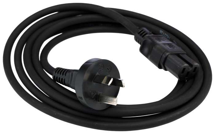 RS PRO IEC C15, Straight to Straight Power Cable, 2.5 m Black Rubber