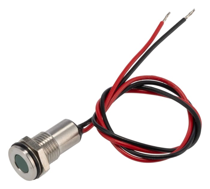 RS PRO Panel Mount LEDs, Green Panel Mount Indicator, 8 mm, Wire Termination, IP67 24V dc
