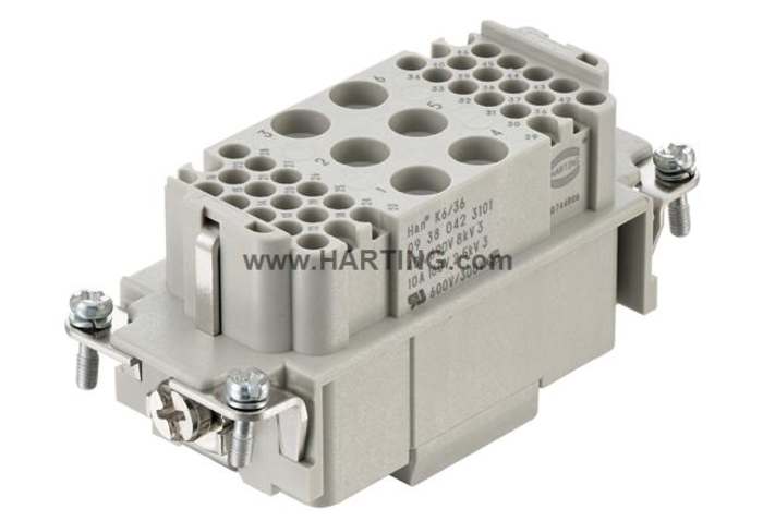 HARTING Heavy Duty Power Connector Insert, 40A, Han K Series Female, 43 Contacts