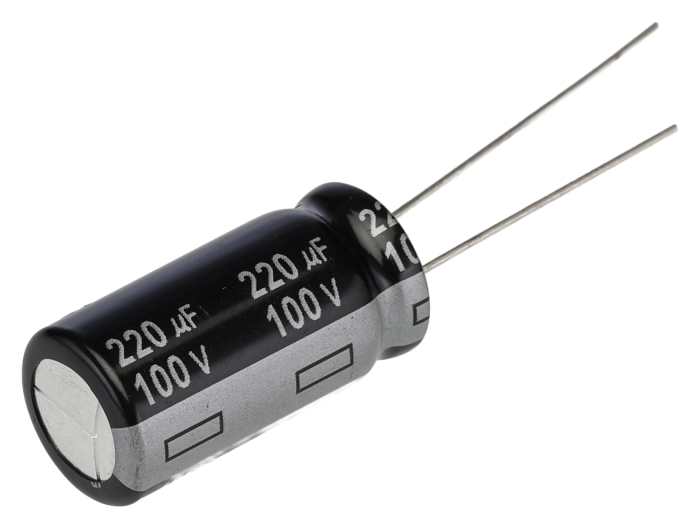 Panasonic 220 μF Capacitor 100 V dc, Radial, Through Hole Radial Lead