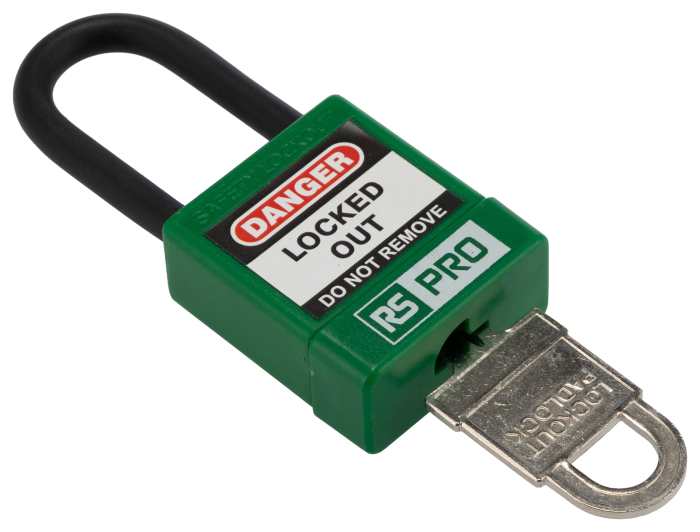 RS PRO Green 1-Lock Lockout Polyvinyl Chloride, Steel, ABS Safety Lockout Padlock, 6 mm