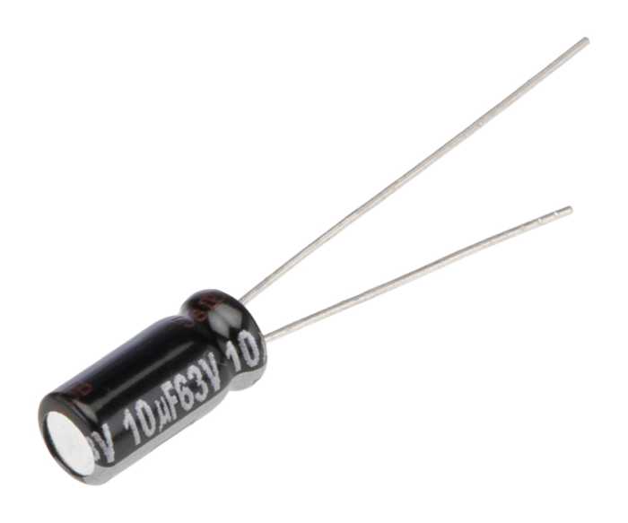 Panasonic 10 μF Aluminium Electrolytic Capacitor 63 V dc, Through Hole - EEUEB1J100S Radial Lead