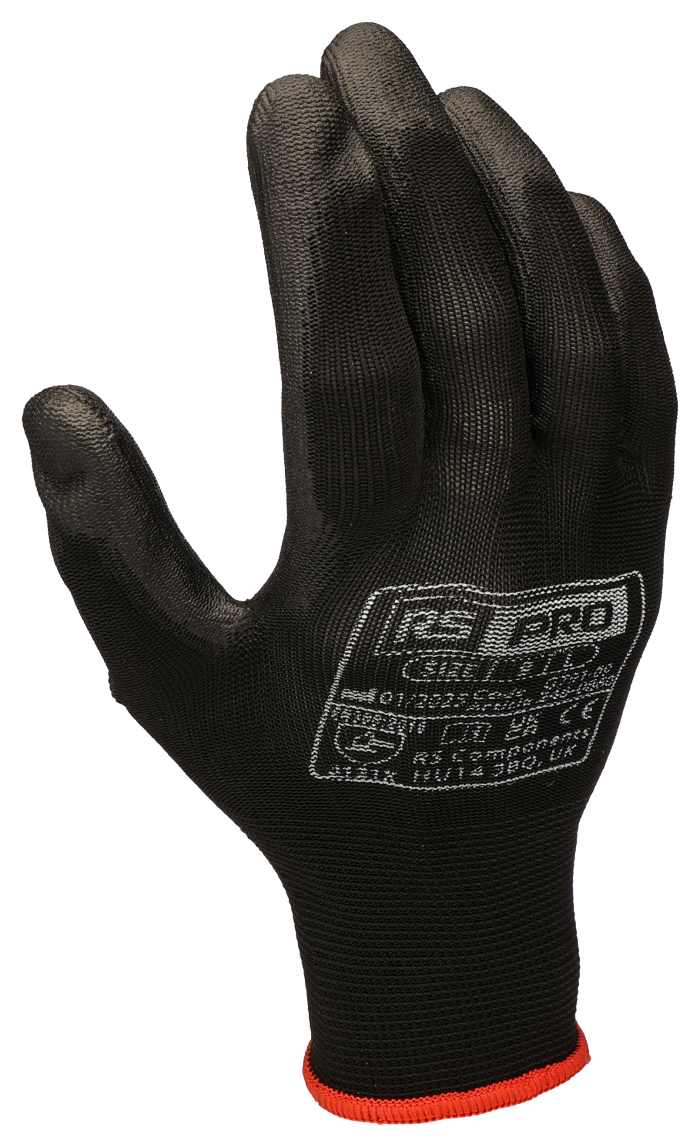 RS PRO Black Polyester Gloves, Size 10, Polyurethane Coating