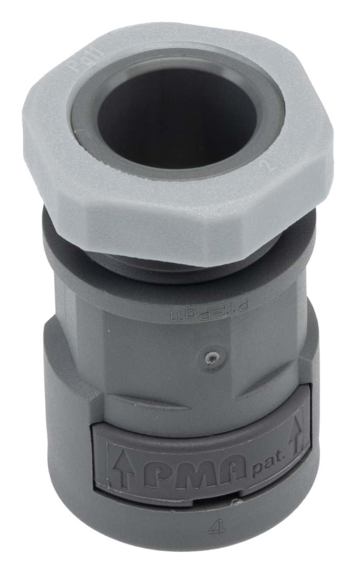 Fijación de Conducto para Cable PMA, Conducto de Poliamida 6 Gris, tamaño nom. 12 mm, rosca PG11, IP66