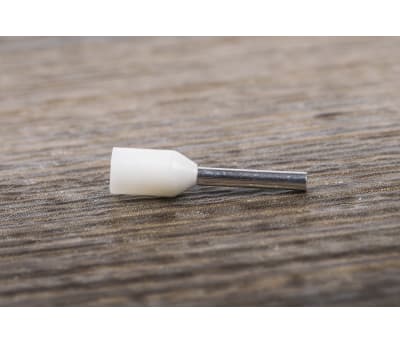 Product image for RS PRO Insulated Crimp Bootlace Ferrule, 8mm Pin Length, 1.3mm Pin Diameter, 0.5mm² Wire Size, White