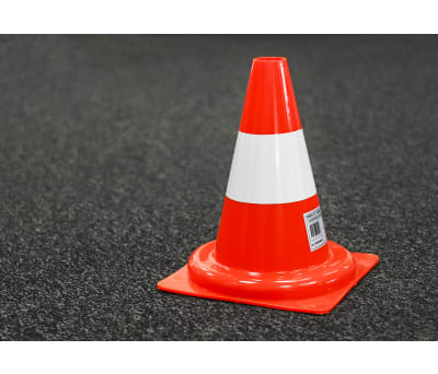 Product image for RS PRO, Orange, White 300 mm PP Traffic Cone