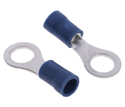 Product image for RS PRO Insulated Ring Terminal, M6 Stud Size, 1.5mm² to 2.5mm² Wire Size, Blue