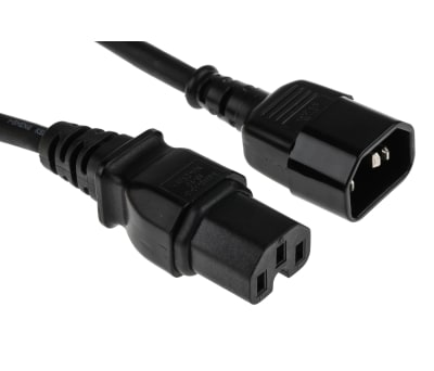 Product image for RS PRO IEC C14 Plug to IEC C15 Socket Power Cord, 3m