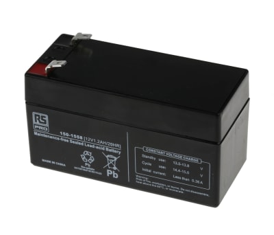 Product image for RS PRO 12V Sealed Lead Acid Battery - 1.2Ah