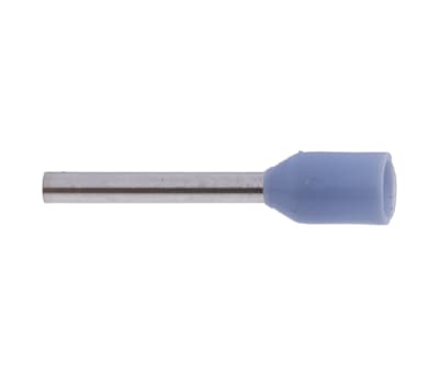 Product image for RS PRO Insulated Crimp Bootlace Ferrule, 8mm Pin Length, 1.1mm Pin Diameter, 0.25mm² Wire Size, Blue