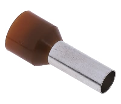 Product image for RS PRO Insulated Crimp Bootlace Ferrule, 12mm Pin Length, 4.9mm Pin Diameter, 10mm² Wire Size, Brown