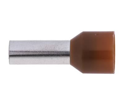 Product image for RS PRO Insulated Crimp Bootlace Ferrule, 12mm Pin Length, 4.9mm Pin Diameter, 10mm² Wire Size, Brown