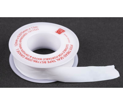 Product image for RS PRO White PTFE Tape, 12m x 12mm x 0.075mm