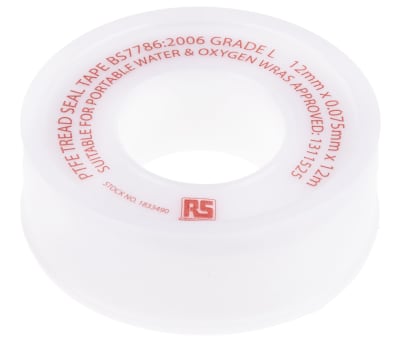 Product image for RS PRO White PTFE Tape, 12m x 12mm x 0.075mm