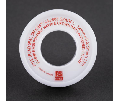 Product image for RS PRO White PTFE Tape, 12m x 12mm x 0.075mm