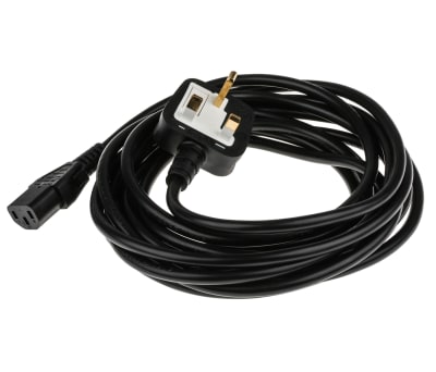 Product image for RS PRO IEC C13 Socket to GB BS1363 Plug Power Cord, 5m