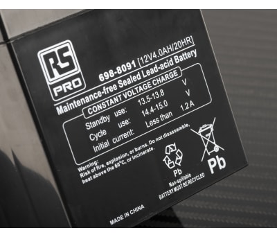 Product image for RS PRO 12V Sealed Lead Acid Battery - 4Ah