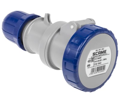 Product image for Scame IP66, IP67 Blue Cable Mount 2P+E Industrial Power Socket, Rated At 16A, 230.0 V