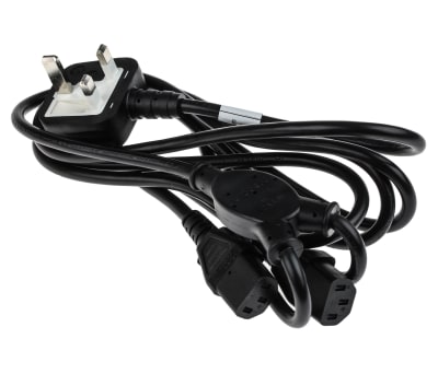 Product image for RS PRO IEC C13 x 2 Socket to GB BS1363 Plug Power Cord, 2.5m