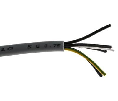 Product image for RS PRO 5 Core Unscreened YY Control Cable, 0.75 mm², Grey PVC Sheath, 50m, 18 AWG