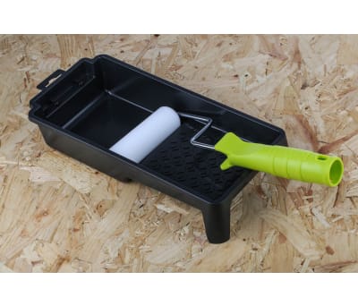 Product image for RS PRO Paint Roller and Tray Kit includes: 2 x Acrylic Roller Sleeve, 2 x Foam Roller Sleeve, Mini Roller Cage Frame,