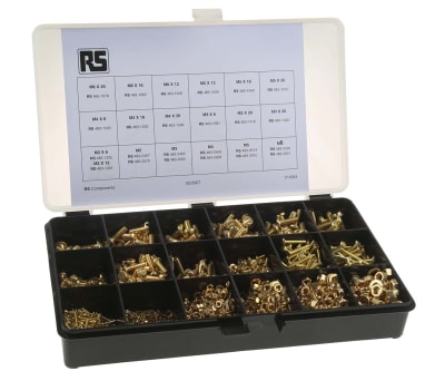 Product image for RS PRO Brass 2061 Piece Slot Drive Screw/Bolt, Nut & Washer Kit