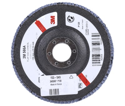 Product image for 3M 566A Zirconia Aluminium Flap Disc, 125mm, Fine Grade, P120 Grit, PN65026