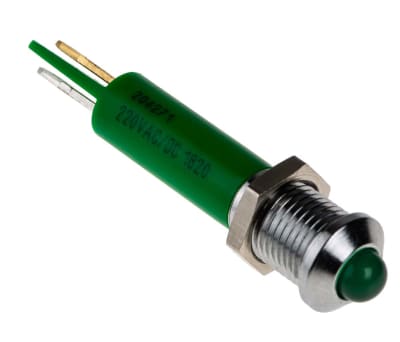 Product image for 8mm green LED satin chr prominent,230Vac