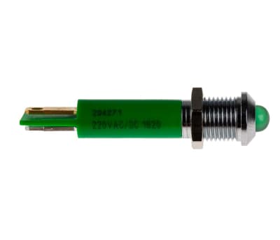 Product image for 8mm green LED satin chr prominent,230Vac