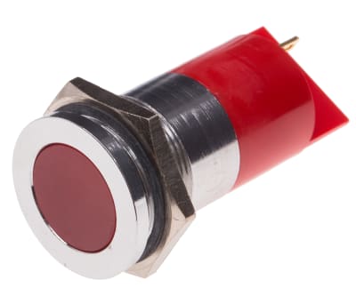 Product image for 22mm red LED flat lens satin chr,12V