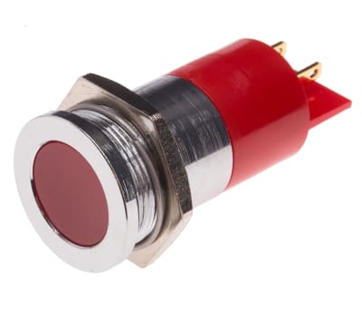 Product image for 22mm red LED flat lens satin chr,24V