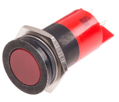 Product image for 22mm red LED flat lens black chrome,24V