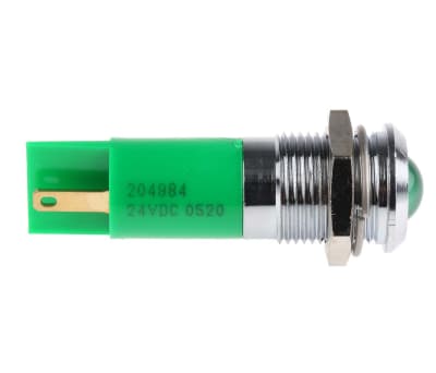 Product image for 14mm green LED satin chrome,24Vdc