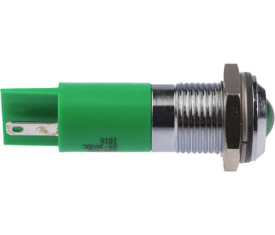 Product image for 14mm green LED satin chrome,24-36Vdc