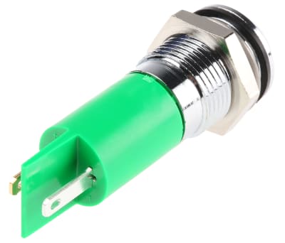 Product image for 14mm green LED bright satin chr,24Vac/dc