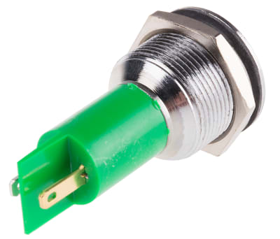 Product image for 19mm green LED bright satin chr,24Vac/dc