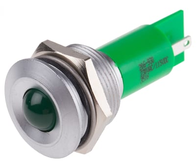 Product image for 19mm grnLED matt satin chr,230Vac/115Vdc