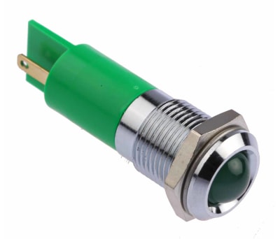 Product image for 14mm u/bright green LED satin chr,24Vdc