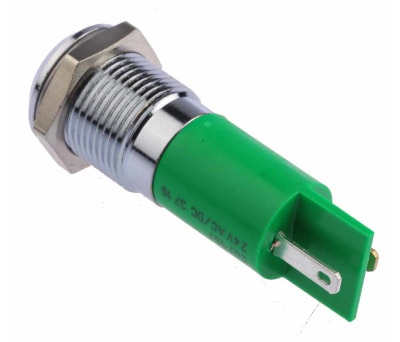 Product image for 14mm u/bright green LED satin chr,24Vdc